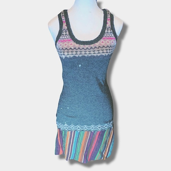 Fairy Grunge Wool BOHO Multicolor Knit Mni Dress Tunic Layering Warm Fall Medium - Picture 1 of 12